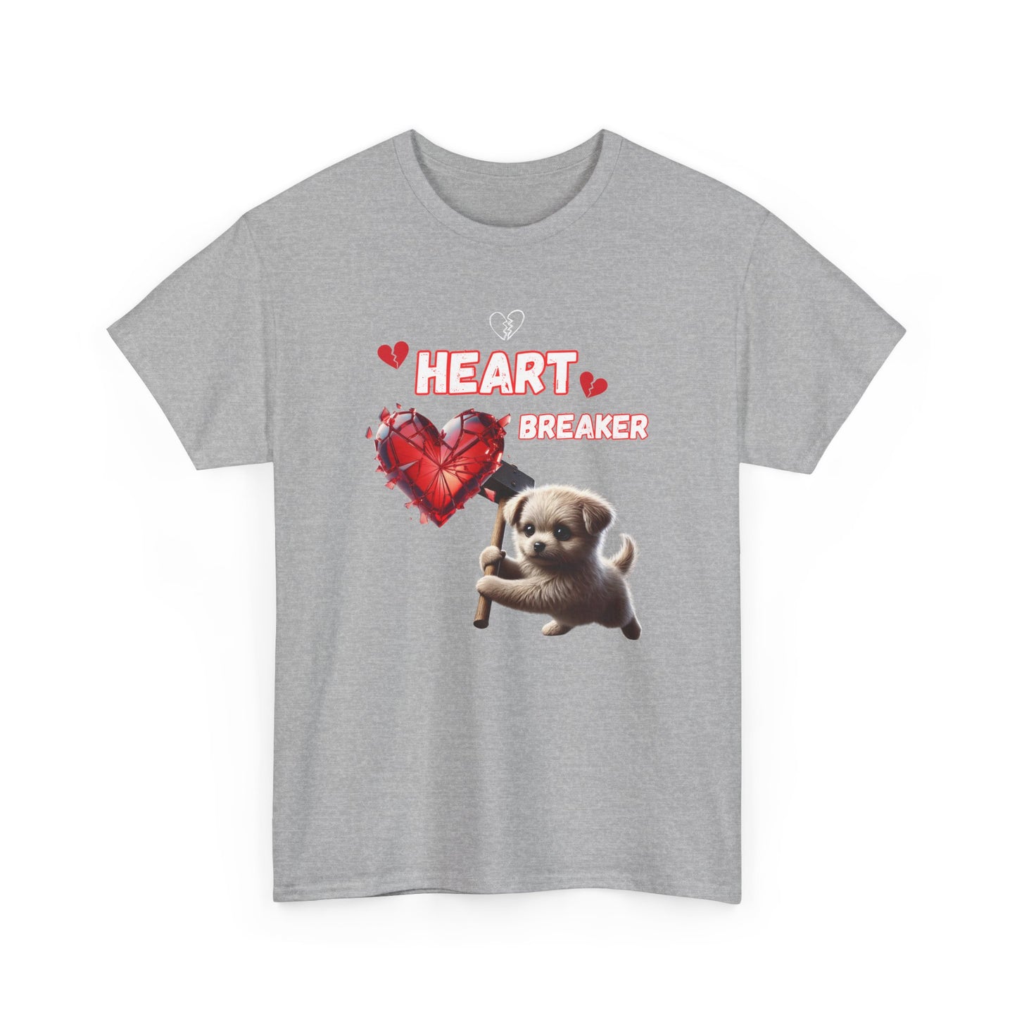 Heartbreaker Unisex Tee, Cute Puppy Sledgehammer, Broken Hearts Tshirt, Casual Animal Lover Shirt, Graphic Tee Gift