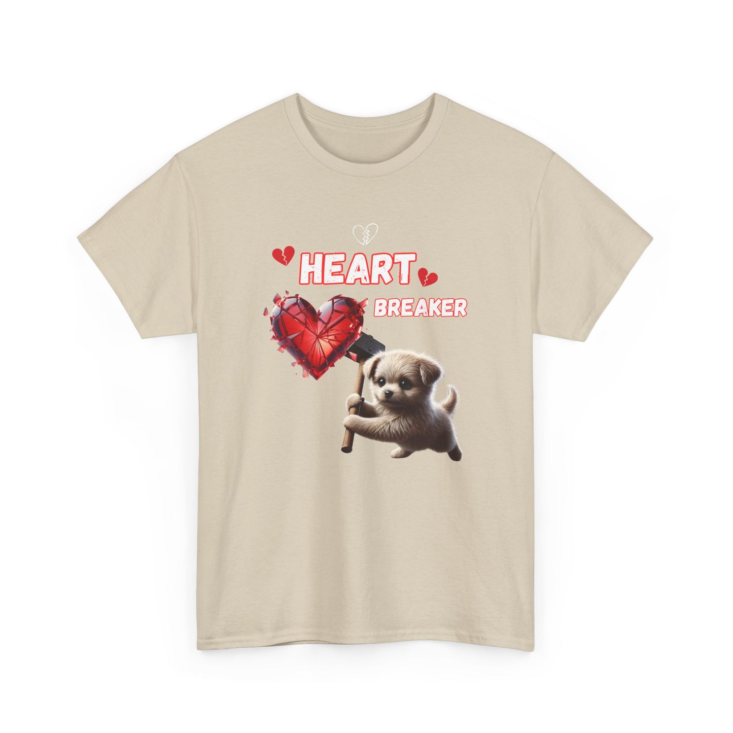 Heartbreaker Unisex Tee, Cute Puppy Sledgehammer, Broken Hearts Tshirt, Casual Animal Lover Shirt, Graphic Tee Gift
