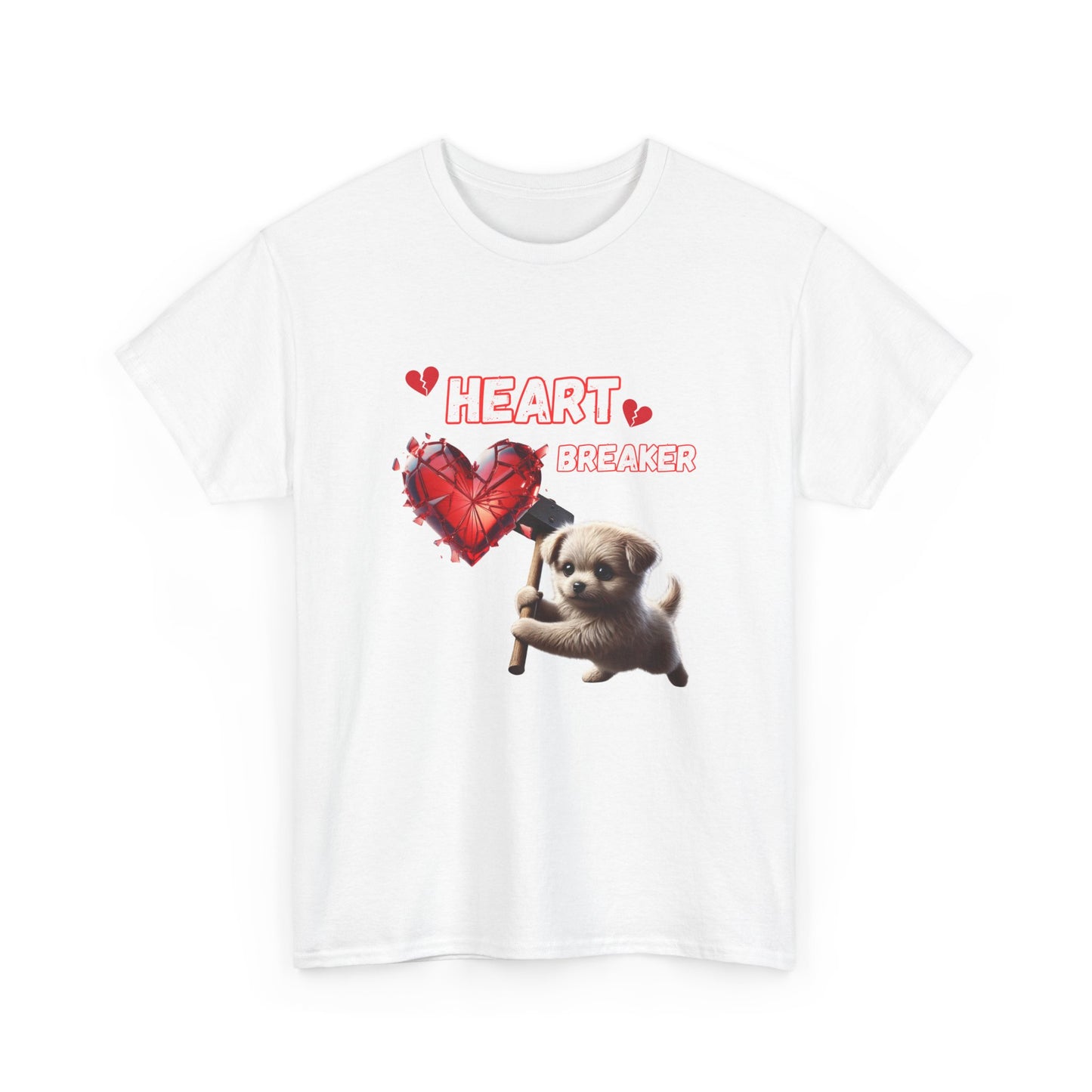 Heartbreaker Unisex Tee, Cute Puppy Sledgehammer, Broken Hearts Tshirt, Casual Animal Lover Shirt, Graphic Tee Gift