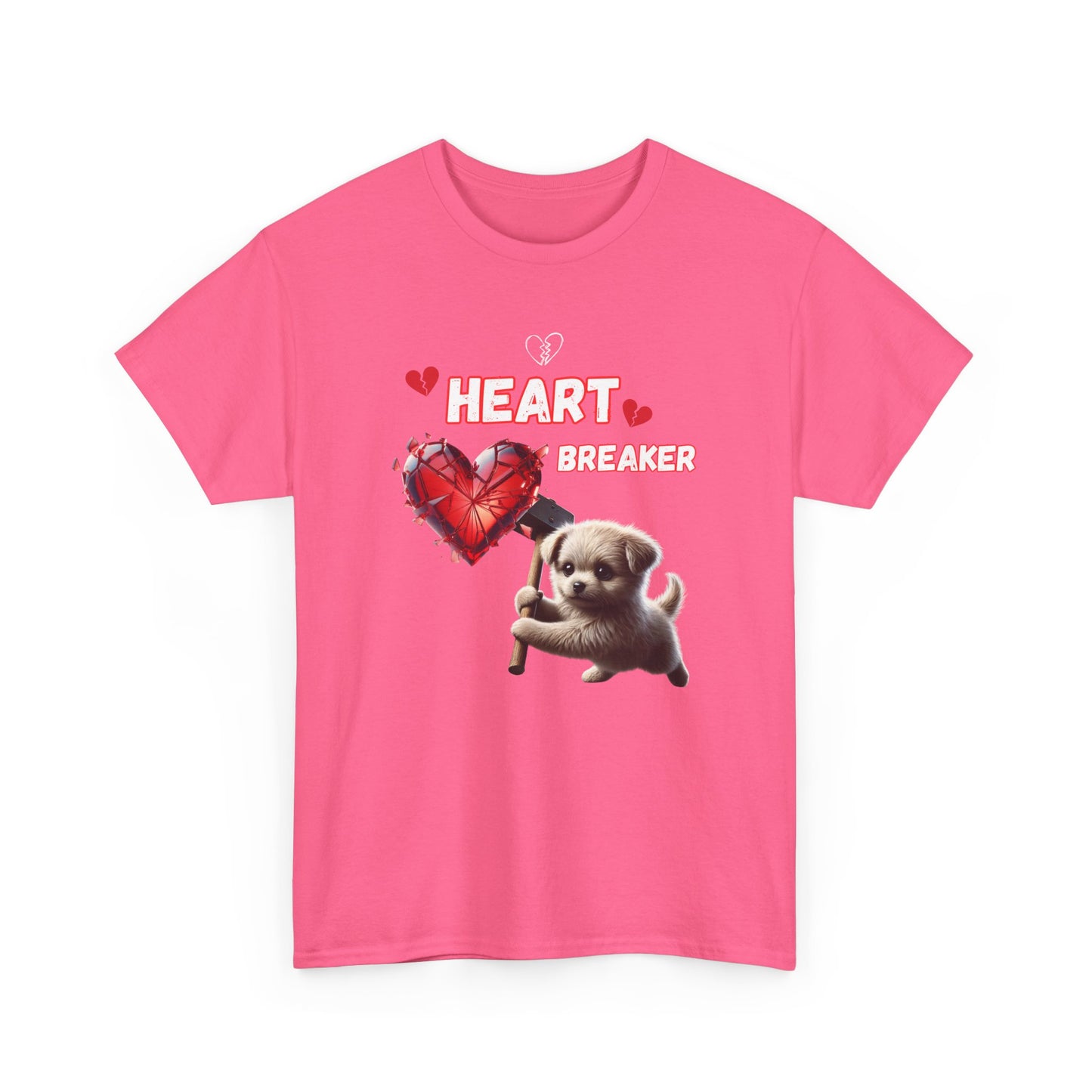 Heartbreaker Unisex Tee, Cute Puppy Sledgehammer, Broken Hearts Tshirt, Casual Animal Lover Shirt, Graphic Tee Gift
