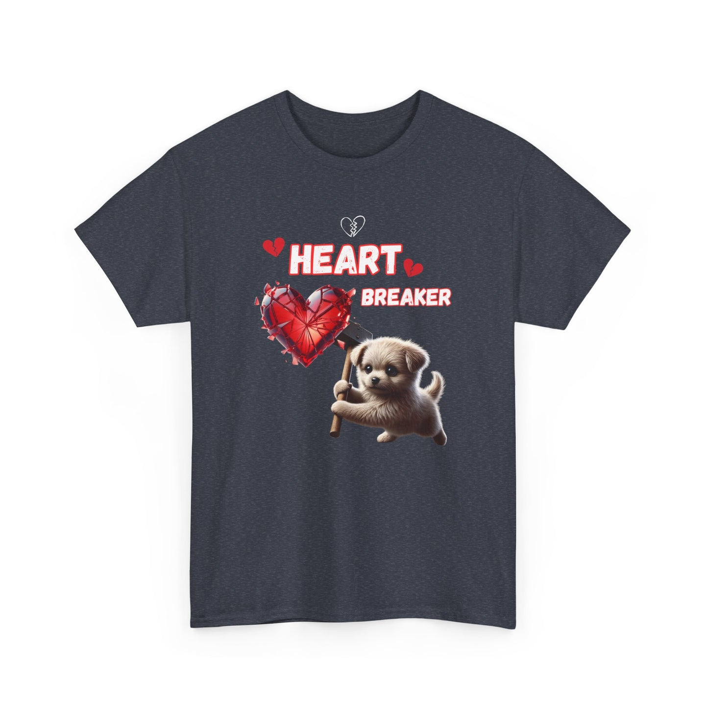 Heartbreaker Unisex Tee, Cute Puppy Sledgehammer, Broken Hearts Tshirt, Casual Animal Lover Shirt, Graphic Tee Gift