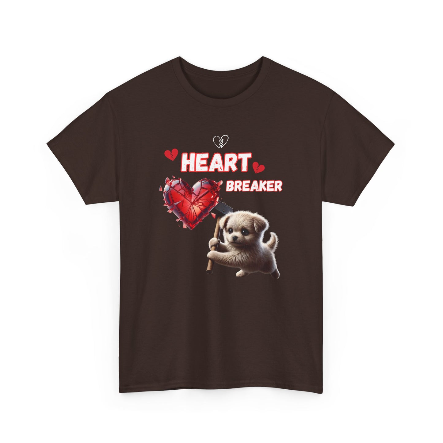 Heartbreaker Unisex Tee, Cute Puppy Sledgehammer, Broken Hearts Tshirt, Casual Animal Lover Shirt, Graphic Tee Gift