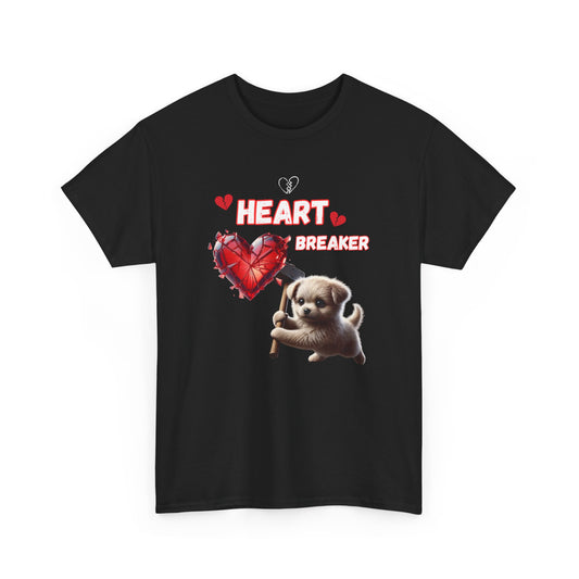 Heartbreaker Unisex Tee, Cute Puppy Sledgehammer, Broken Hearts Tshirt, Casual Animal Lover Shirt, Graphic Tee Gift