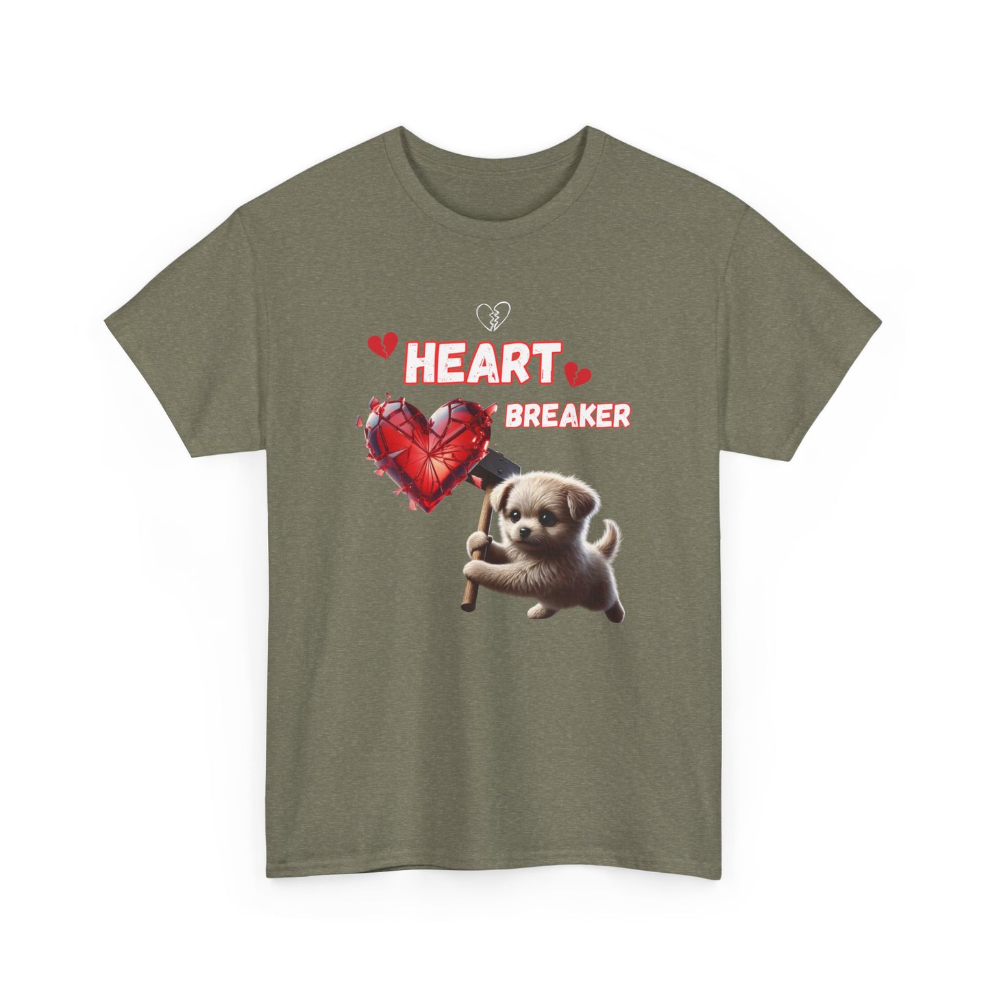 Heartbreaker Unisex Tee, Cute Puppy Sledgehammer, Broken Hearts Tshirt, Casual Animal Lover Shirt, Graphic Tee Gift